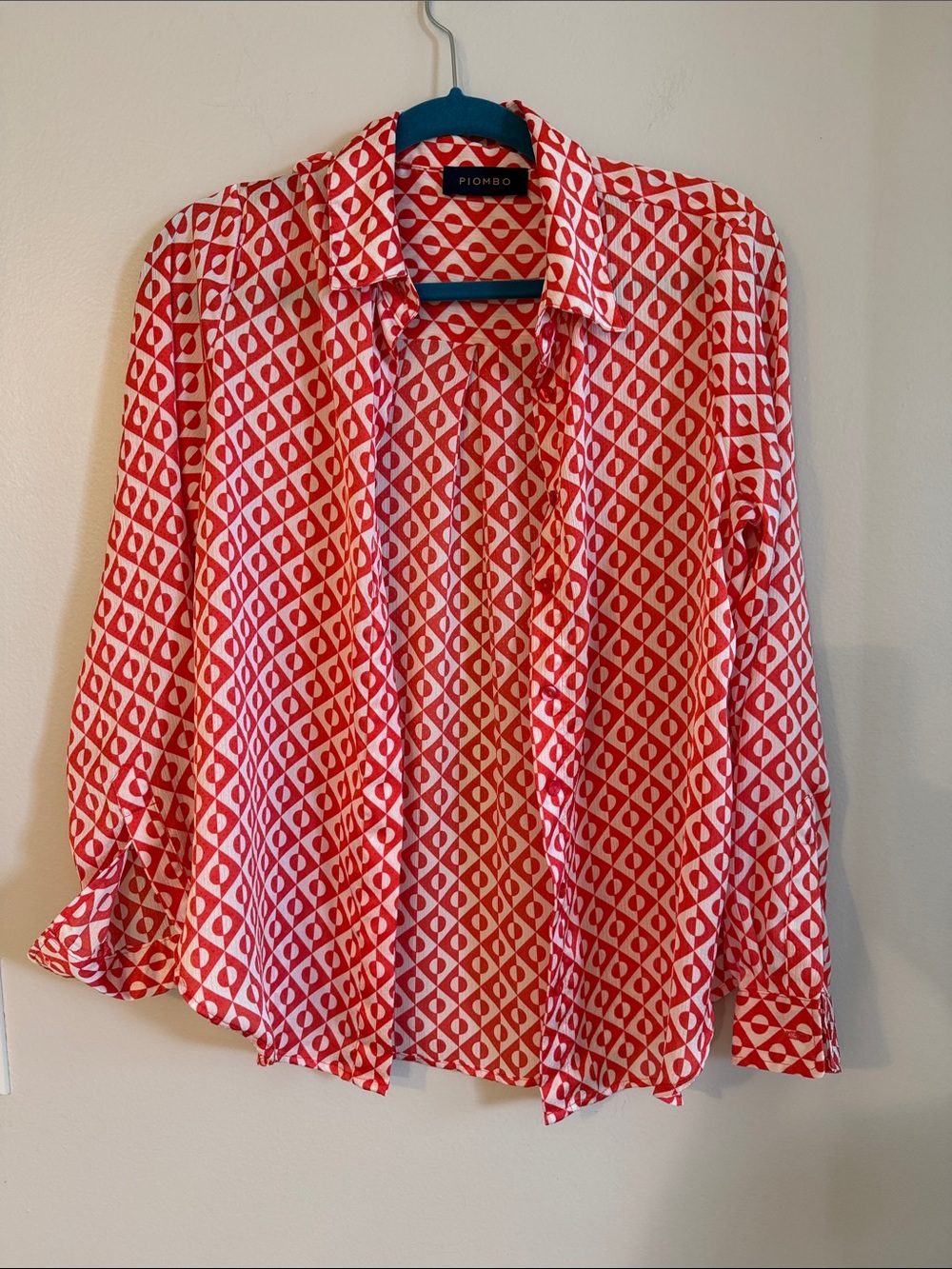 Piombo Red & White Diamond-Print Men's Button-Down Shirt
